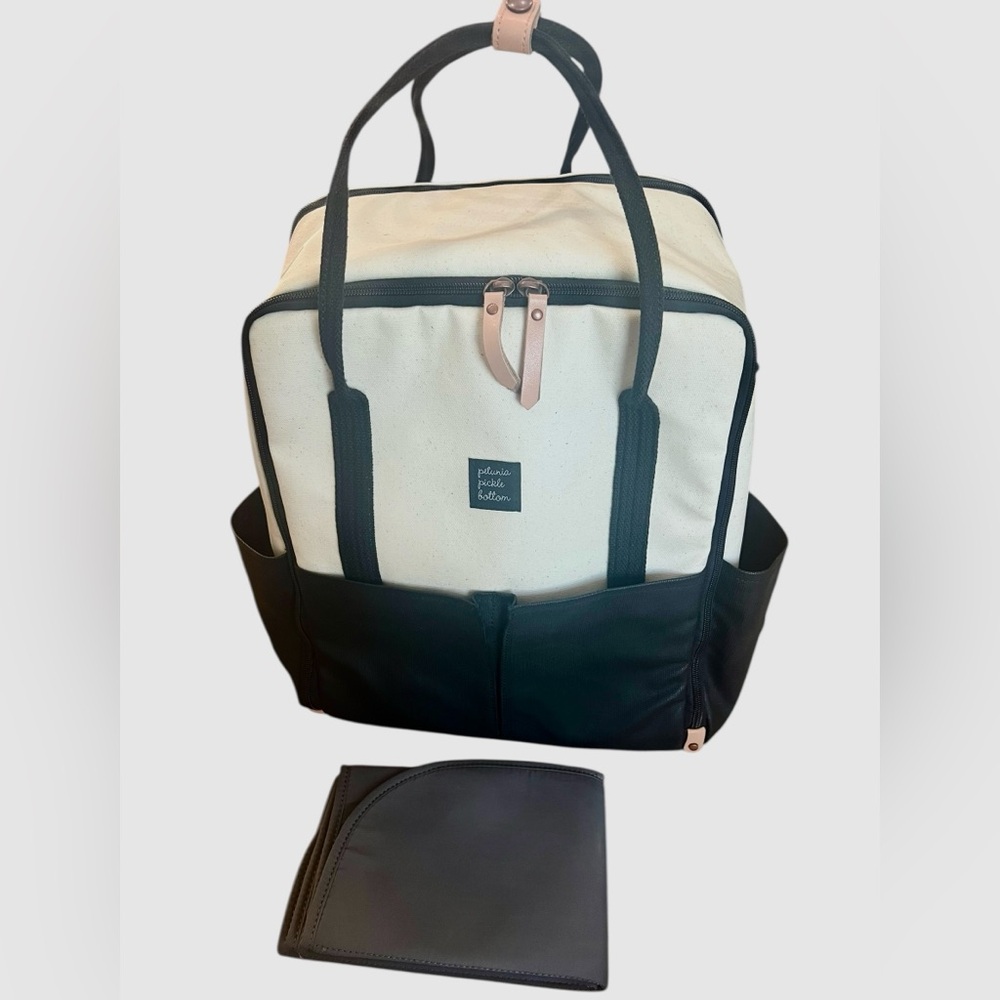 Petunia Pickle Bottom Large Black Diaper Bag Backpack Tote Baby W/ Changing Pad